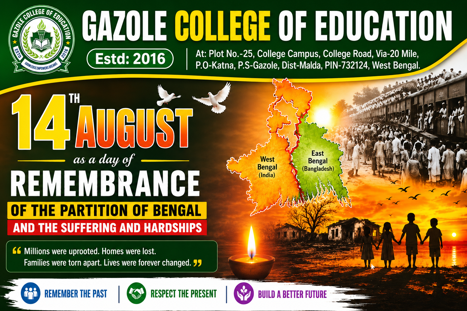 Remembrance of the Partition of Bengal and the Suffering and Hardships